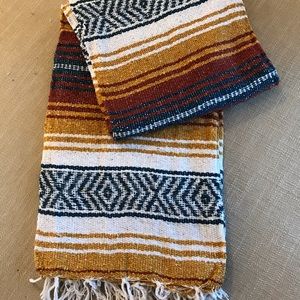 Gold, Rust, White and Navy Mexican Blanket